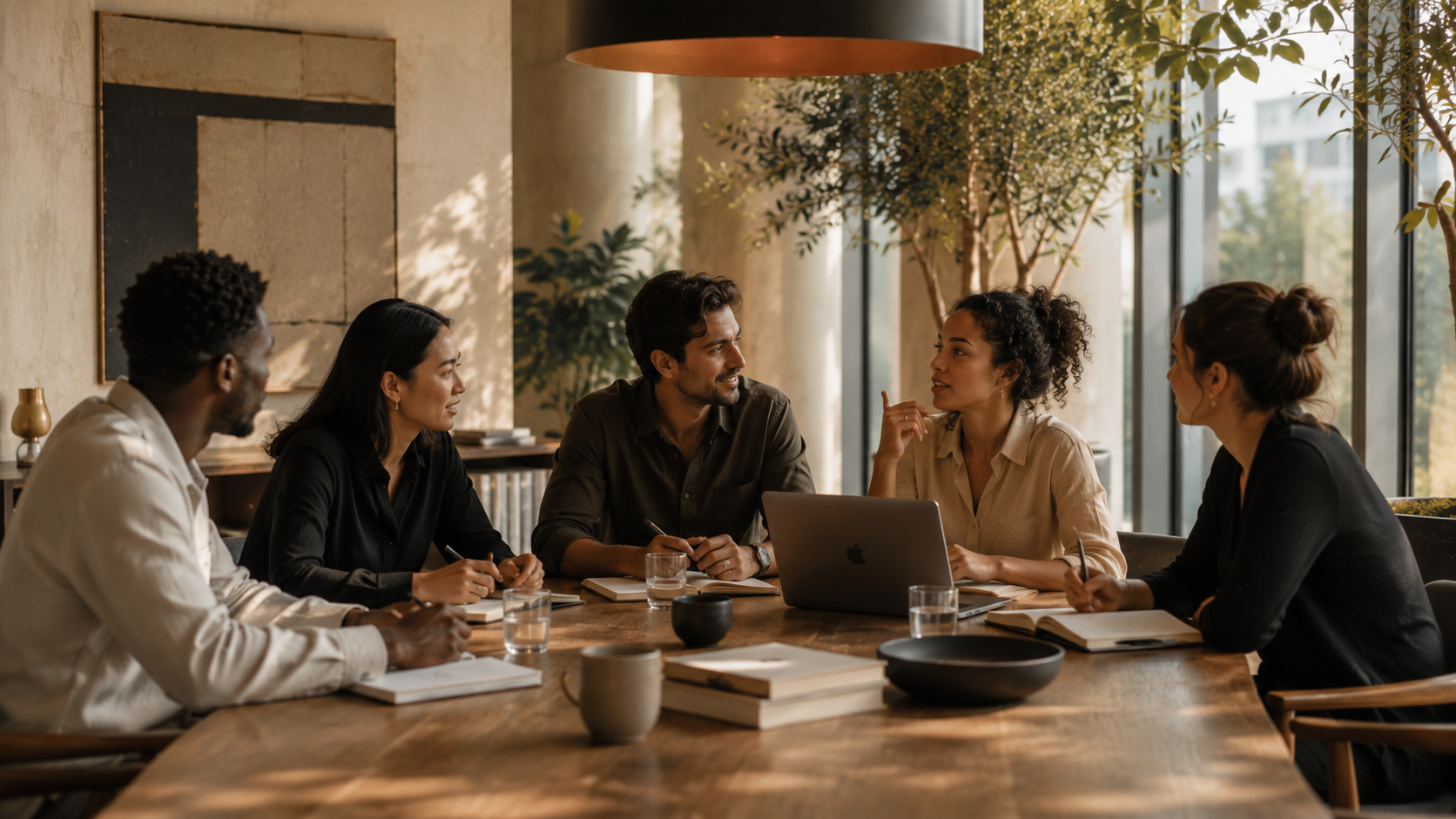 Diverse group in a facilitated conversation